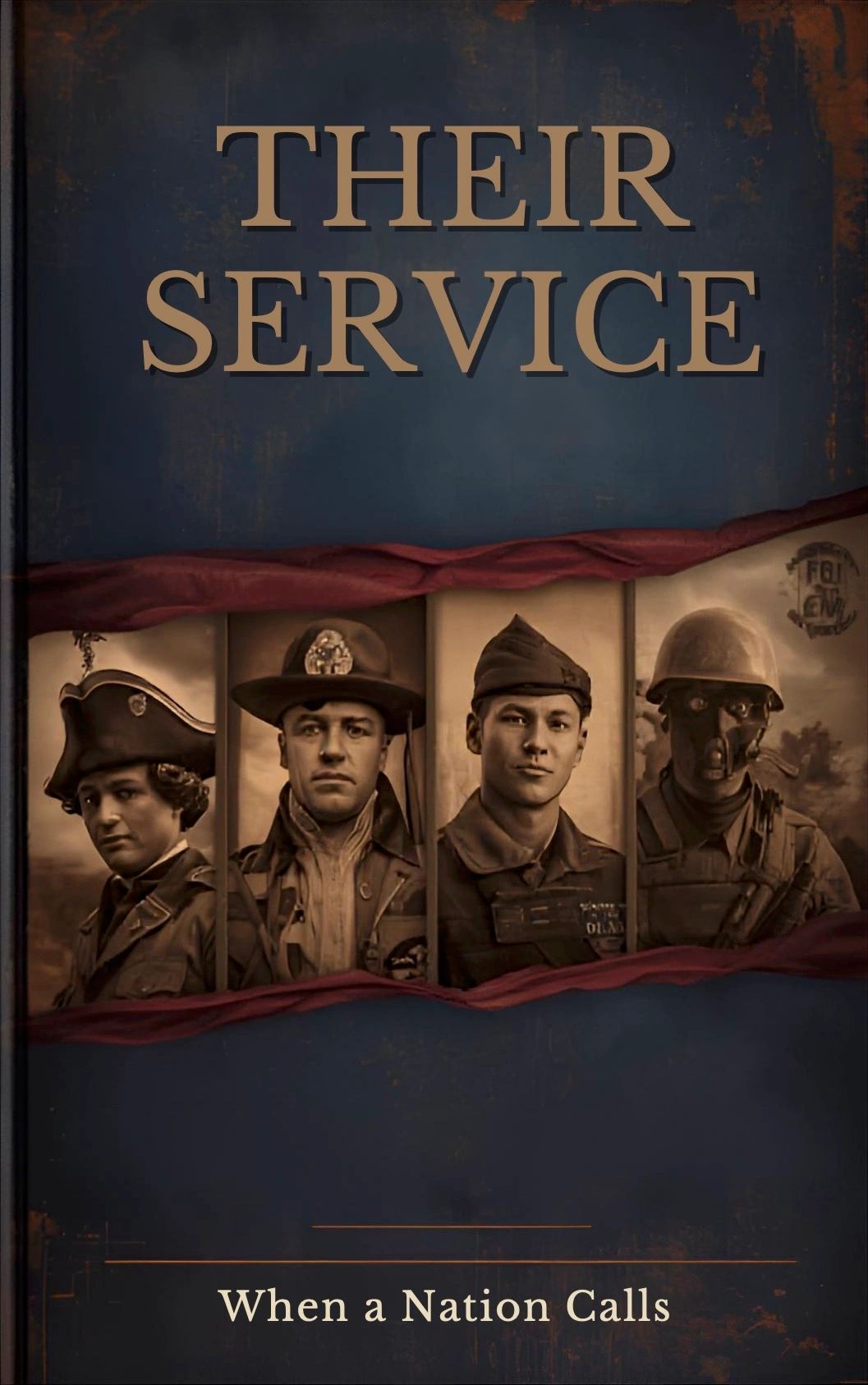 Four portraits on blue (temp site) cover concept