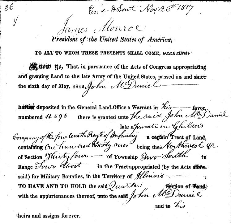 John McDannald's 1817 land patent